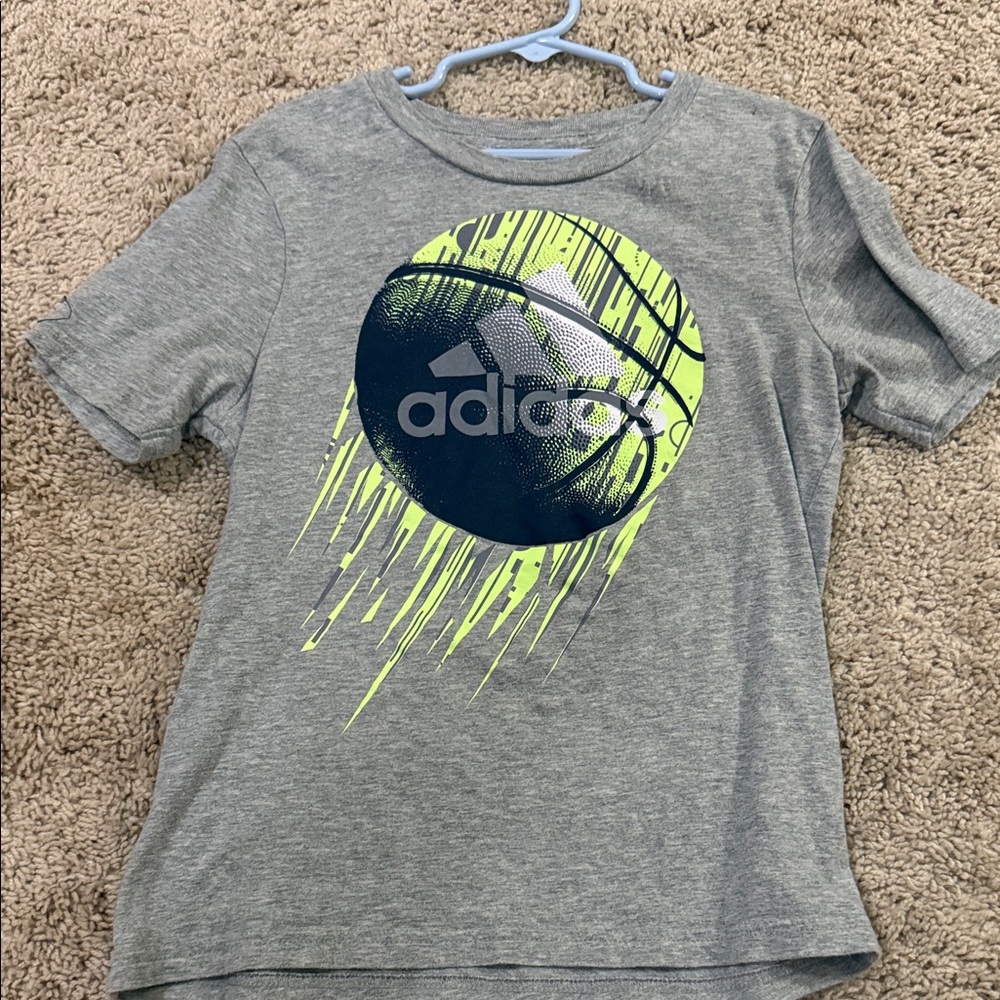 Adidas Kids Gray Tee with Neon Graphic